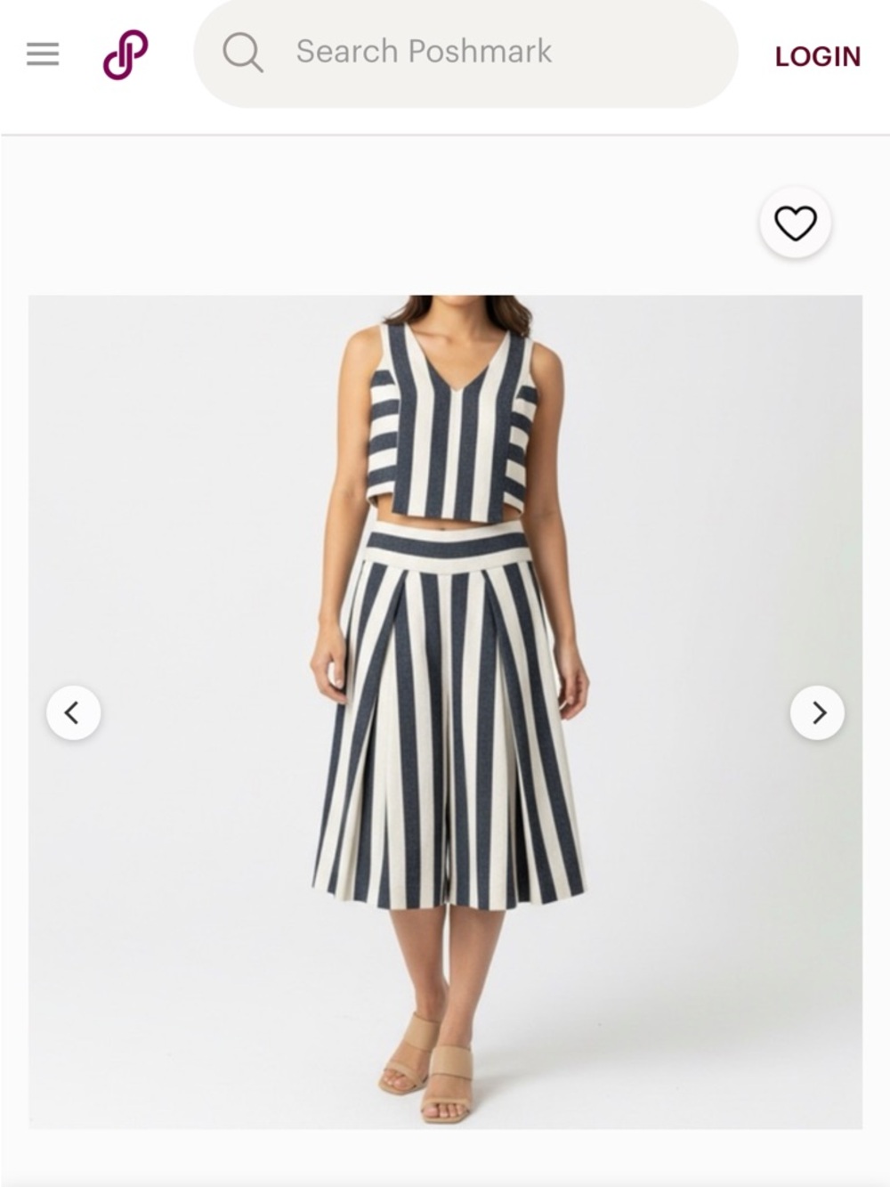 Milly Navy and White Striped Cropped V-Neck Top